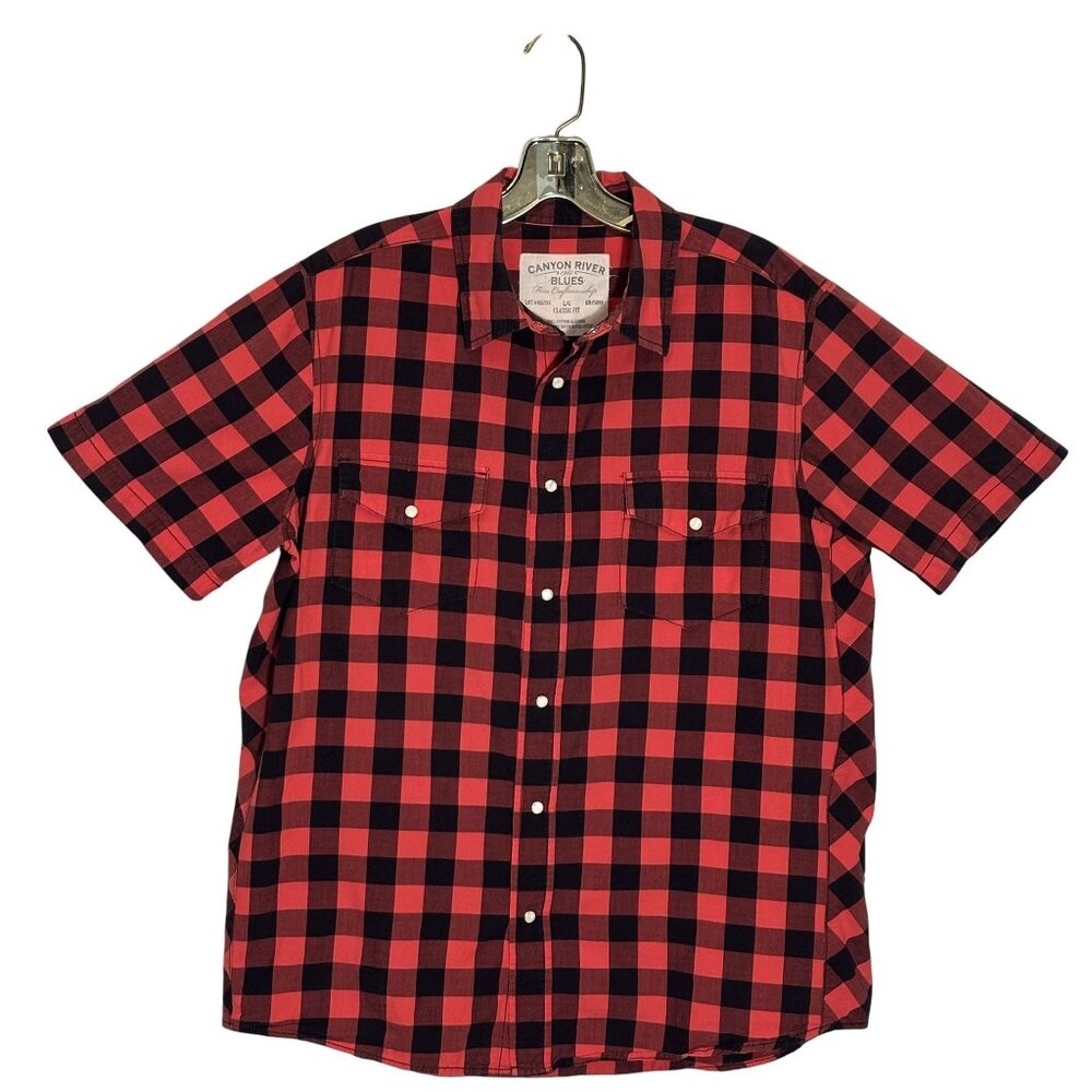 Vintage Canyon River Blues Red & Black Plaid Short Sleeve Button-Down Shirt Sz L